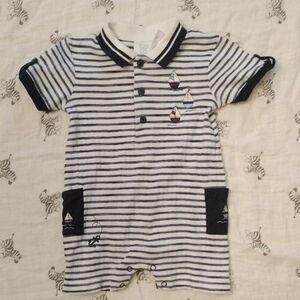 Vintage Koala Kids Navy and White Striped Cotton Romper